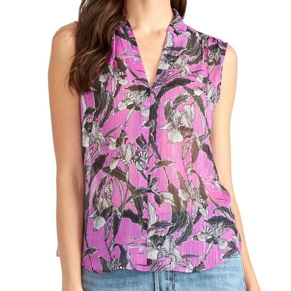 RACHEL Rachel Roy purple floral metallic sheer Juliet tank blouse medium MSRP 79 - Picture 1 of 12